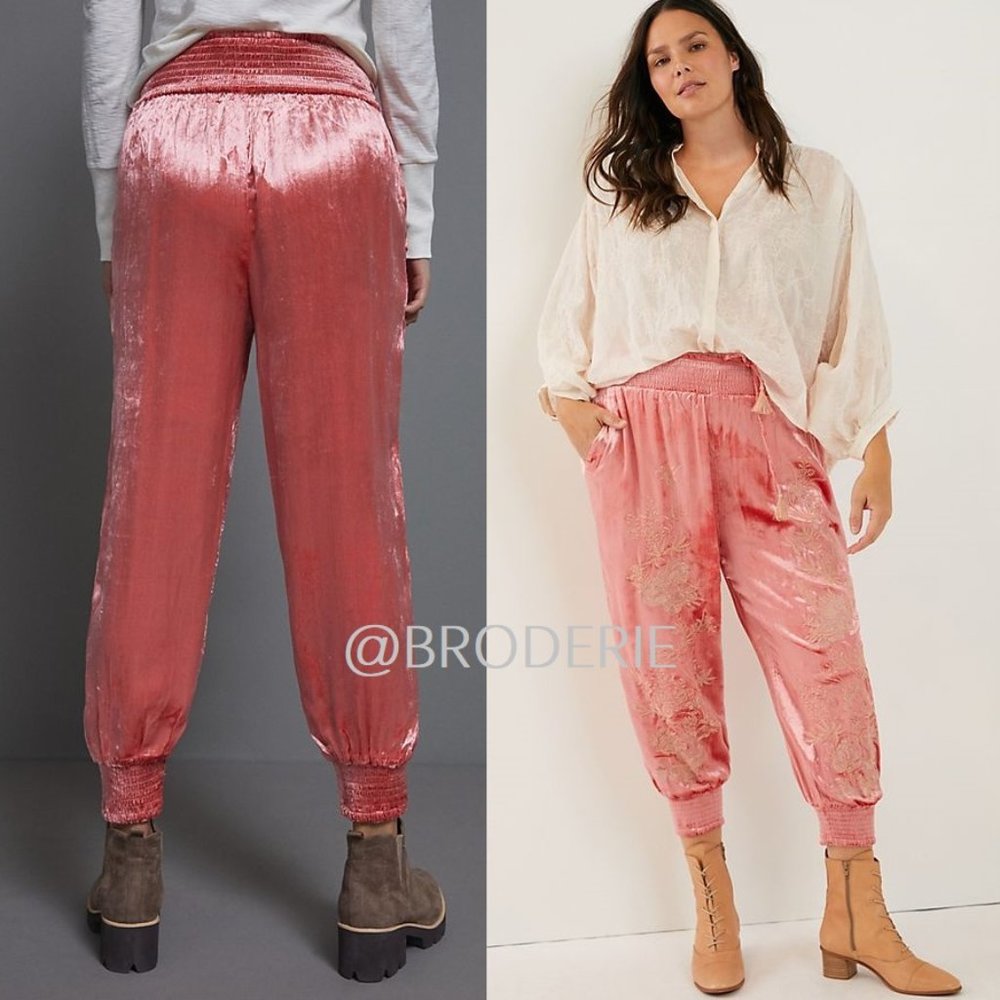 Anthropologie Rosie Embroidered Velvet Joggers - Picture 2 of 13